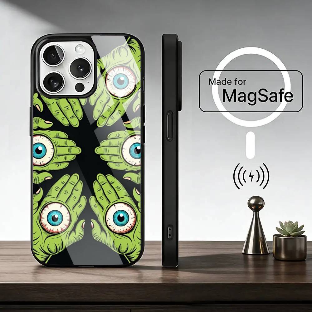 Big Eyes Trendy Print Lines Phone Case For iPhone17,16,15,14,13,12,11 Plus,Pro Magnetic For Magsafe Wireless Charging