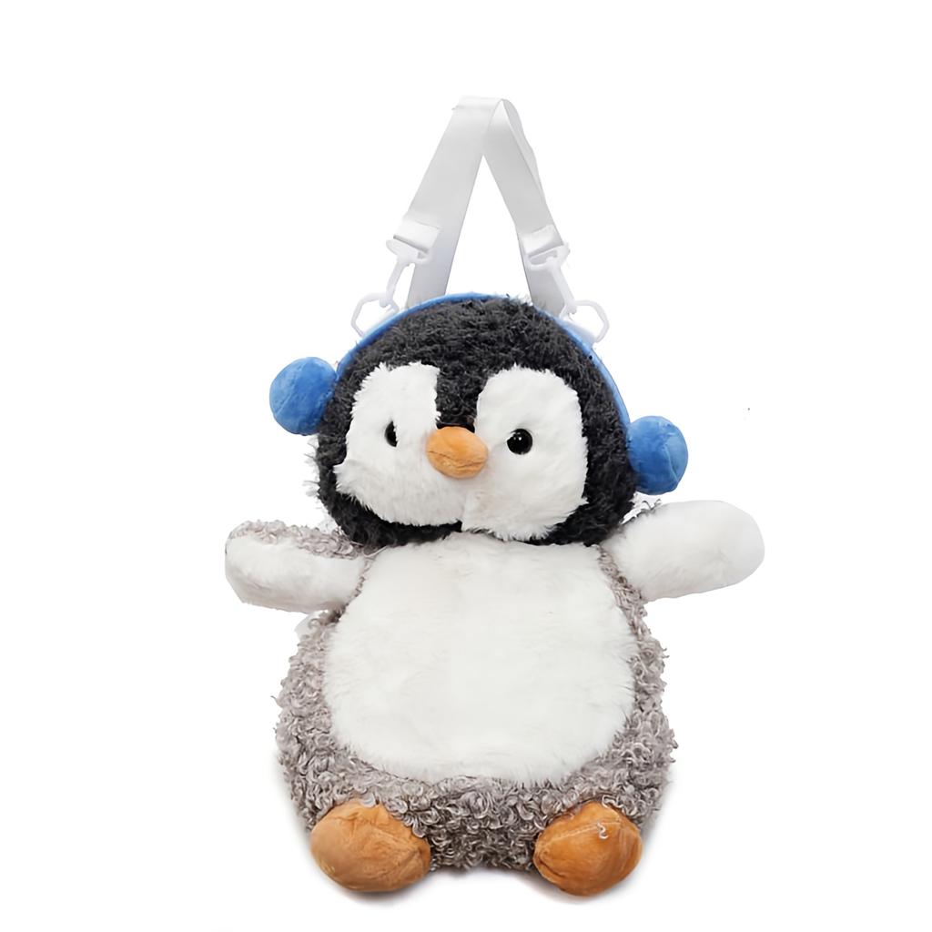Cute Anime Headphones Penguin Plush Backpacks Kawaii Cartoon Animal Crossbody Bags Funny Plushie Schoolbags for Women Gift