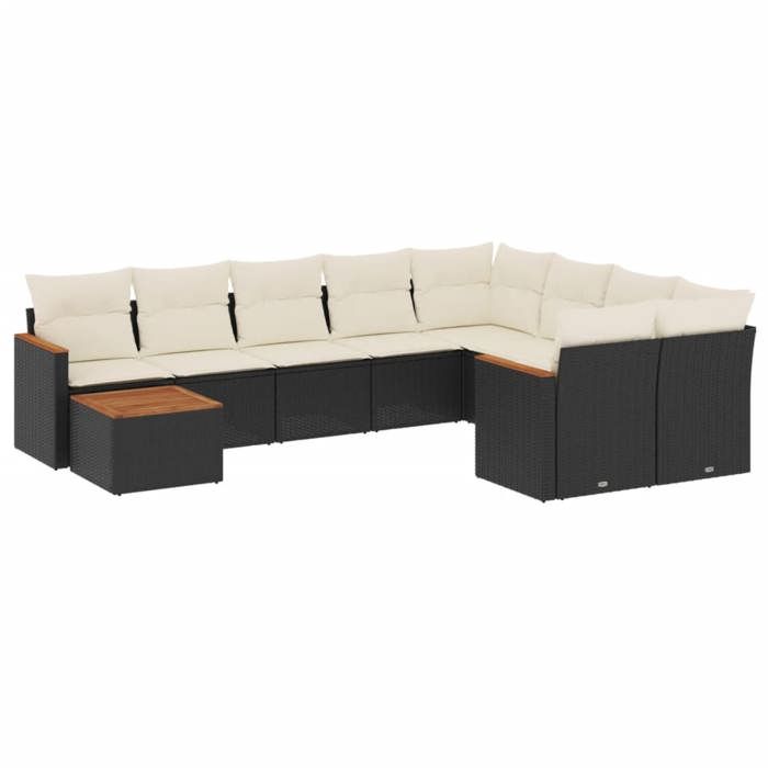 VidaXL Salon de Jardin avec Coussins 10 pcs, Canapés de Terrasse, Ensemble de Meubles de Patio, Mobilier d'Extérieur, Noir 3258717