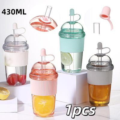 1 szt. 430 ml Przenośny kubek ze słomką typu flip Plastikowy w stylu Ins Duża pojemność Butelki na wodę Kubki na herbatę kawę mleko Odporne na ciepło Kubki na soki galaretki