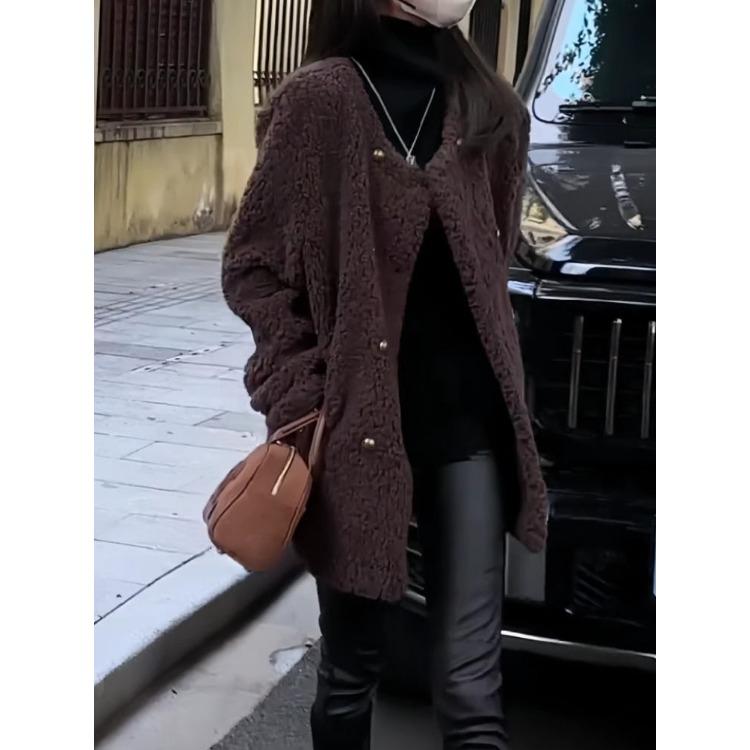 Chic and Stylish Teddy Fur Coat with Double-breasted Design, Perfect for Autumn and Winter
