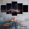 San Francisco Oakland Bay Bridge Night View 5 Piece Five Panel Wall Canvas Print Modern Art Poster Picture Home Decor Gift For Him For Her