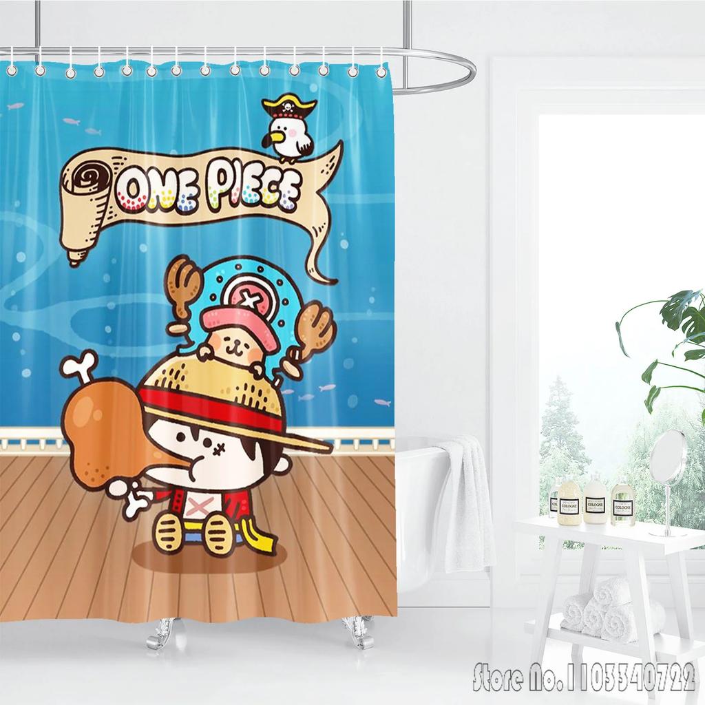 Shower Curtain One Piece Luffy Straw Hat Anime Waterproof Fabric Bathroom Curtain With Hooks, Cartoon Bath Curtain For Home Deco