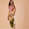 Women's One Shoulder Sleeveless Maxi Dress Loose Fit Mid Rise Vacation Floral Print Sundress Side Slit Midi Dress