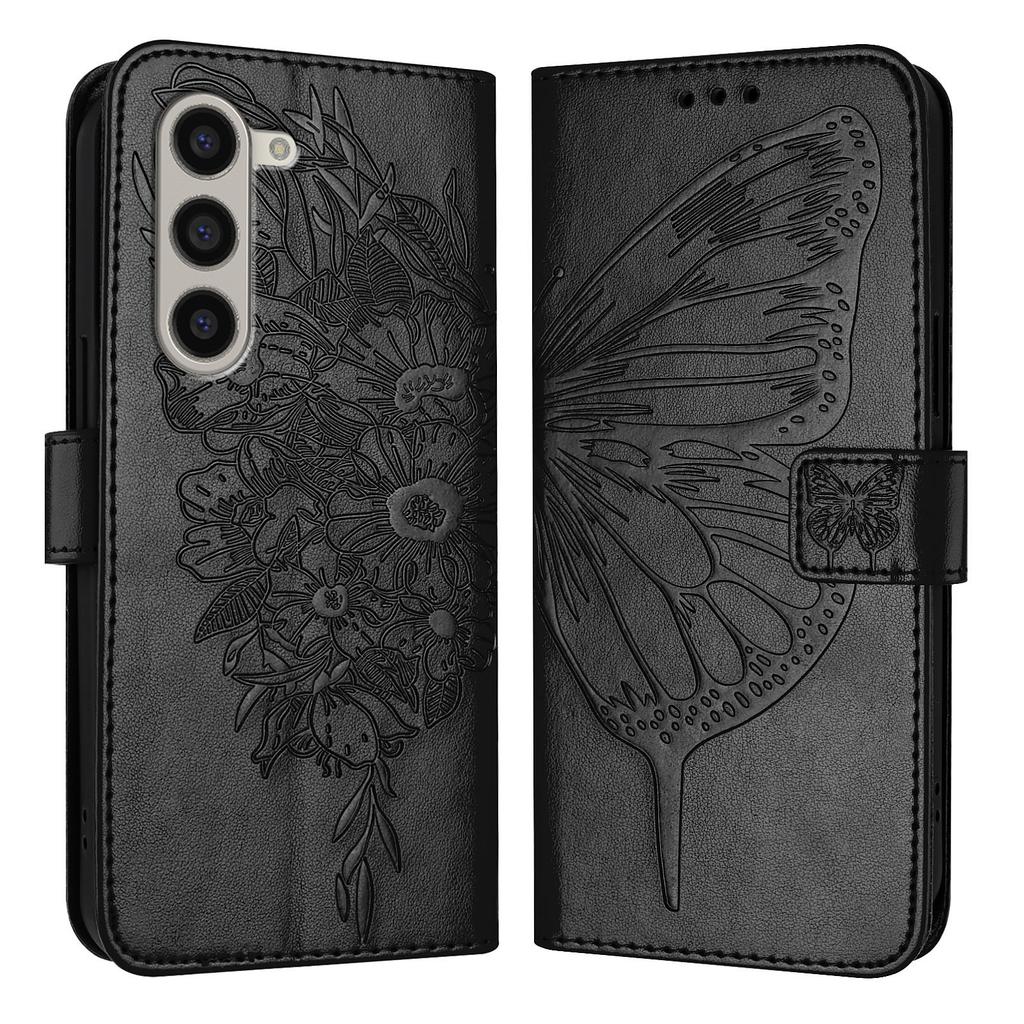 For Samsung Galaxy Z Fold6 5G Wallet Case with Wrist Strap Butterfly Imprint Leather Phone Cover
