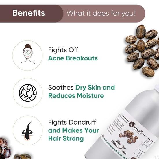 Naturalis Essence of Nature Extra Virgin Cold Pressed Unrefined Castor Oil for Hair Growth, Skin Care, Moisturising Dry Skin, Nails - 500ml