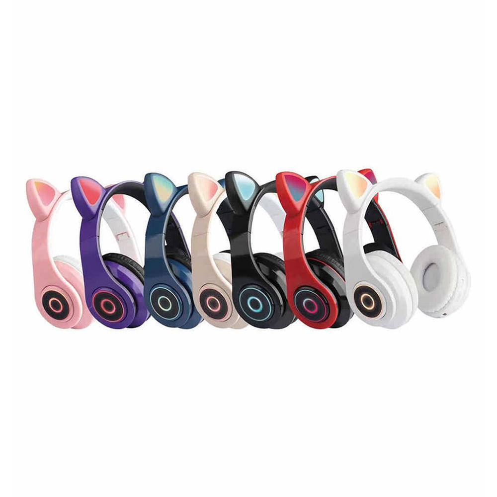 B39 Cute Cat Ear Headset Wireless BT5.0 Foldable Gaming Headphone with Flash RGB Lights Earphone TF