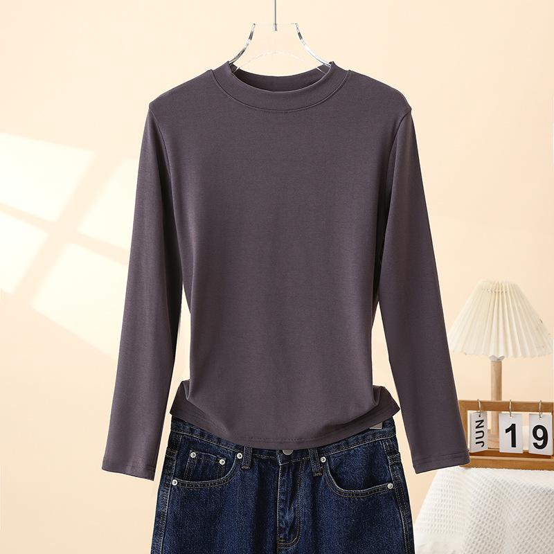 Women's Long Sleeve Slimming Cotton Base Layer Top - Spring/Autumn Fashionable Versatile Round Neck T-shirt, 2025 New Arrival
