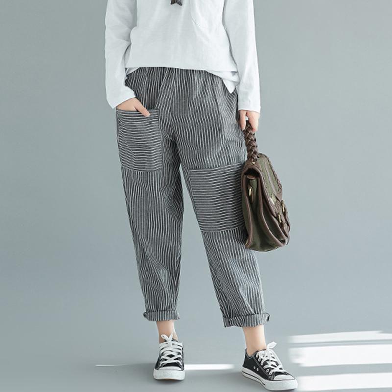 Women's Plus Size Harem Pants With Stylish Stripes And Comfortable Casual Fit