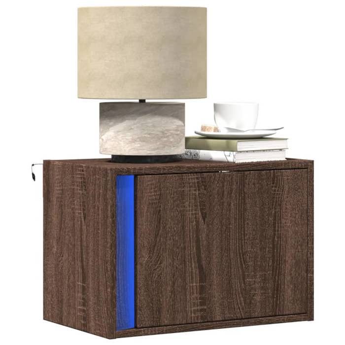 VidaXL Tables de chevet murales avec lumières LED 2 pcs chêne marron, table de chevet flottante, support de téléphone, table 852102