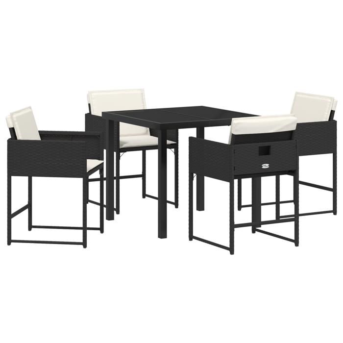 VidaXL Ensemble de salle à manger de jardin 5 pièces avec coussins en rattan poly noir 3380004