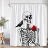 Schädel Halloween Duschvorhang Frohes Halloween Lustiges Skelett Rose Floral Badezimmer Dekor Polyesterstoff Duschvorhang Mit Haken