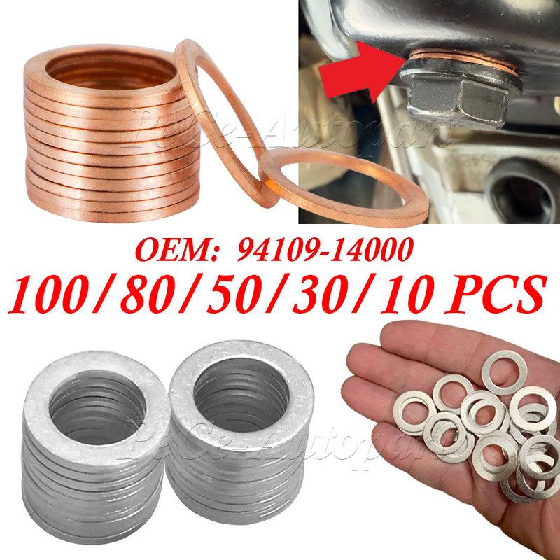 Engine Oil Drain Plug Sealing Gaskets OE# 94109-14000 Car Oil Pan Screw Aluminum/Copper Washer Replaceable Accessories For Honda