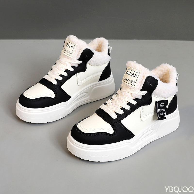 Modische vielseitige neue Herbst-Winter warme Damen Schuhe lässige bequeme High Top Baumwollschuhe dicke schlichte Damenstiefel