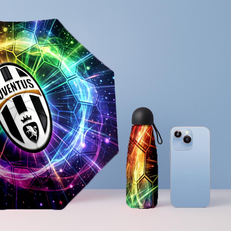 Juventus FC Pattern Printed Mini 5 Folds 8 Ribs Compact Umbrella Windproof Waterproof Lightweight Portable Folding