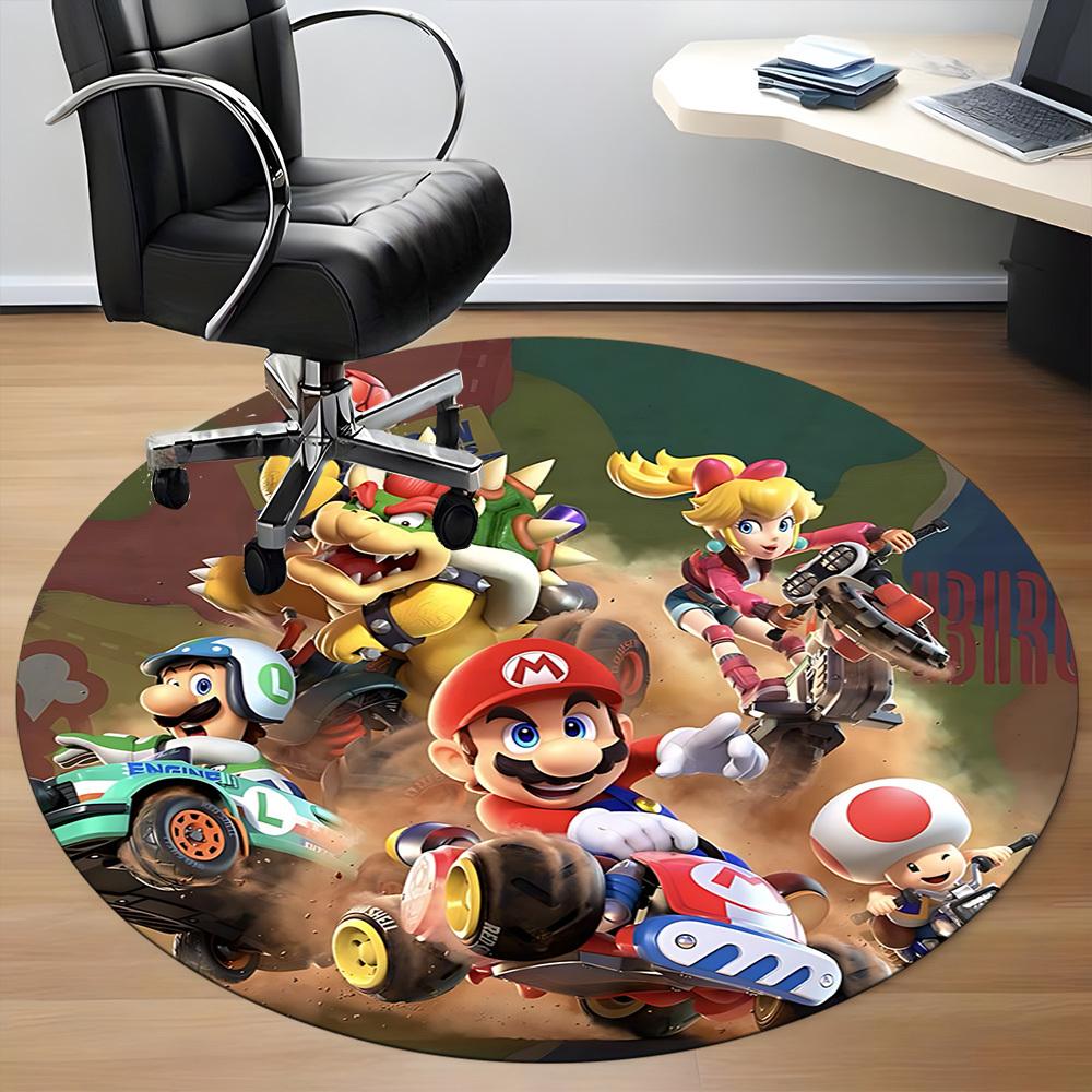 1pc Mario Kart Chair Carpet for Office Non-Slip, Soft & Comfortable, Carpet for Office, Gaming, Lightweight Round Floor Mat Yy251021005