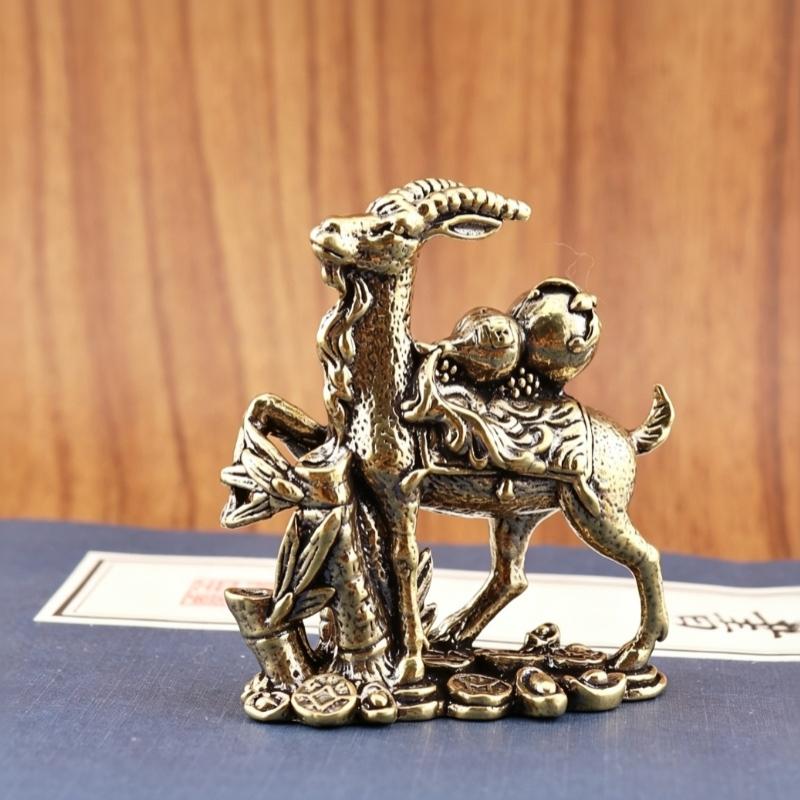 Vintage Brass Sheep Statue Desktop Ornament Metal Cute Figurines Miniatures Home And Office Decoration Car Ornaments