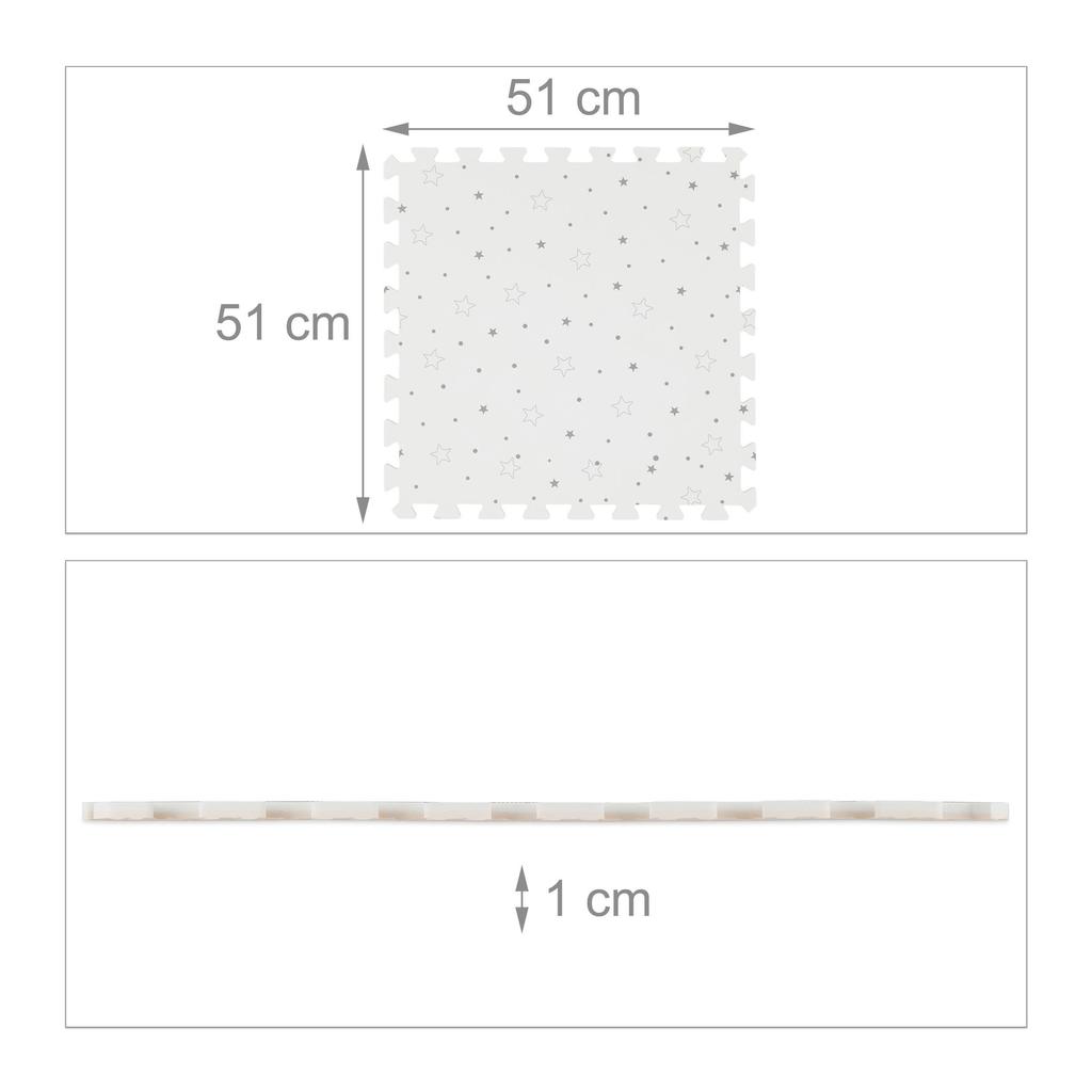 Relaxdays tapis puzzle, motif étoiles, 8 pièces, mousse eva, sans substances nocives, bébé, enfants, 50x50cm, blanc/gris