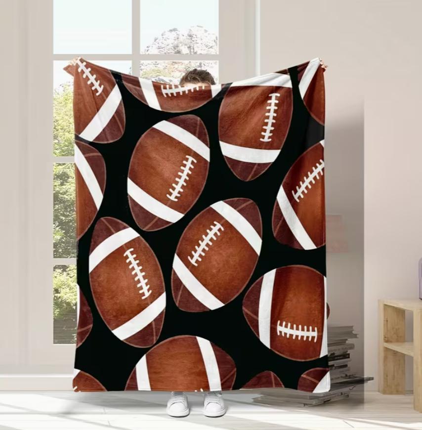 Digital Printed Blanket Featuring Passionate Sports Elements Like Rugby. A Youth Sports-for Napping with A Christmas Design