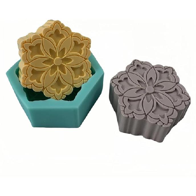 Hexagon Classical Pattern Soap Mold Candle Wax Molds,Decorated Epoxy Resin Aroma Plaster Diffuser Mould,DIY Silicone Mould for Handmade Soap Making