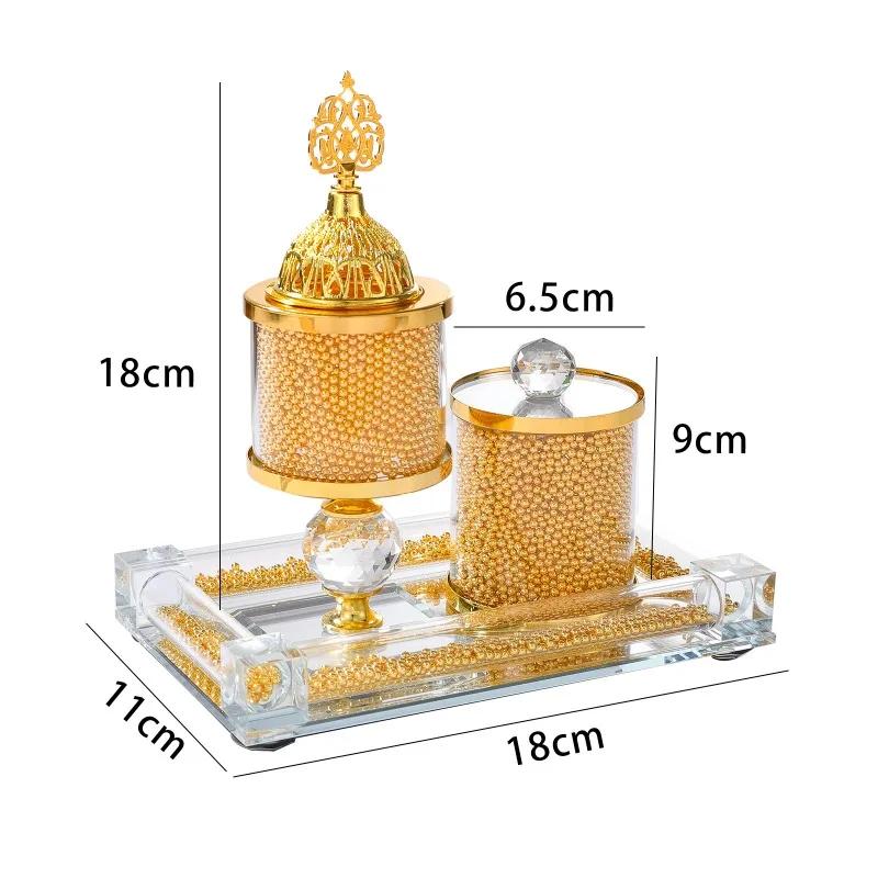 Golden Beads Glass Crystal Incense Burner Living Room Bedroom Crystal Ornaments Arabic Incense Burner Incense Plug