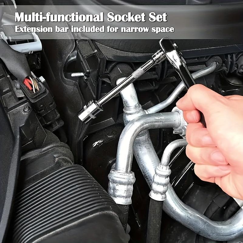 46pcs 1/4 Inch Drive Metric Socket Ratchet Wrench Set Hand Operated Mechanic Tools Kit Storage Case for Automotive Repair