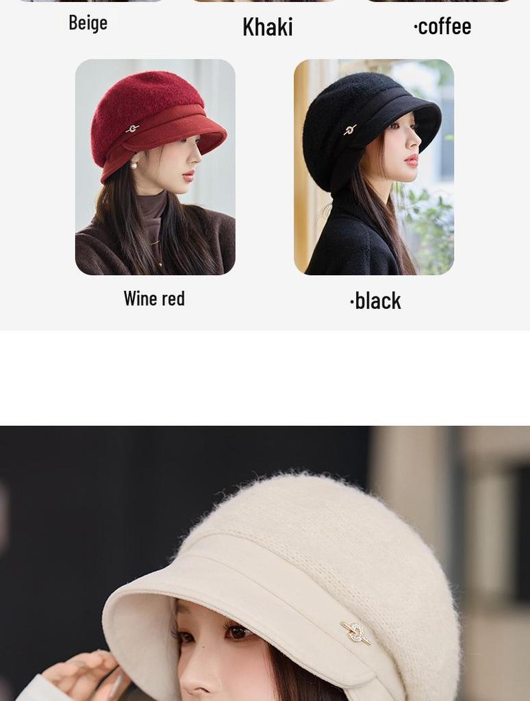 Women's British Style Windproof Beret - Versatile, Warm Metal Label Pleated Painter Hat for Autumn & Winter