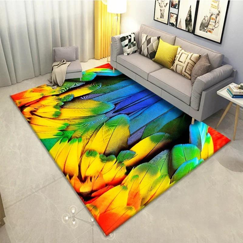 Feather Print Crystal Velvet Home Carpets for Living Room Decor Quality Wrapping Edge Rugs for Bedroom Dirt Tolerance Floor Mat