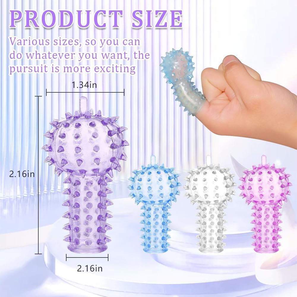 4pcs Finger Sex Toy, Silicone Crystal Sleeve G-Spot Finger Condom, Reusable Vaginal Clit Anus Anal Stimulate Masturbation