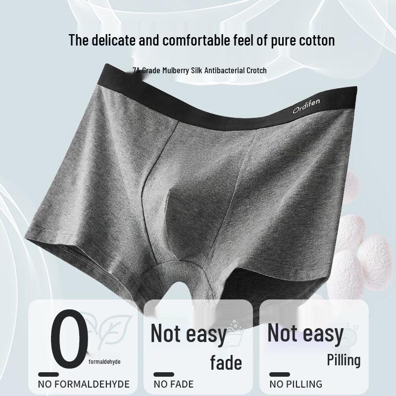 Audiffren Men's 7A Antibacterial Silk Crotch Cotton Boxer Briefs 4-Pack