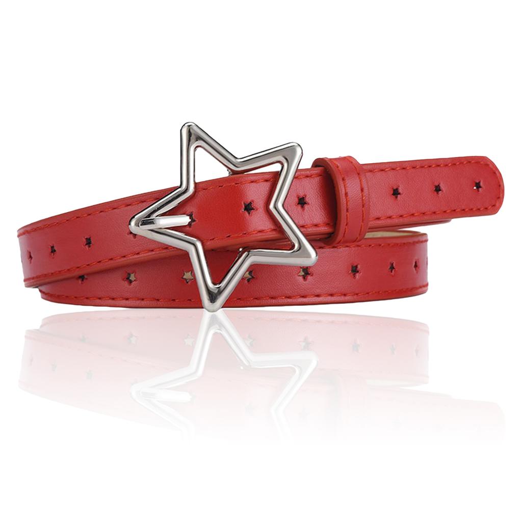 Hollow Star Buckle PU Leather Belt for Children, Thin Star Cutout Hole Waist Strap Decorative Belt for Jeans Dresses
