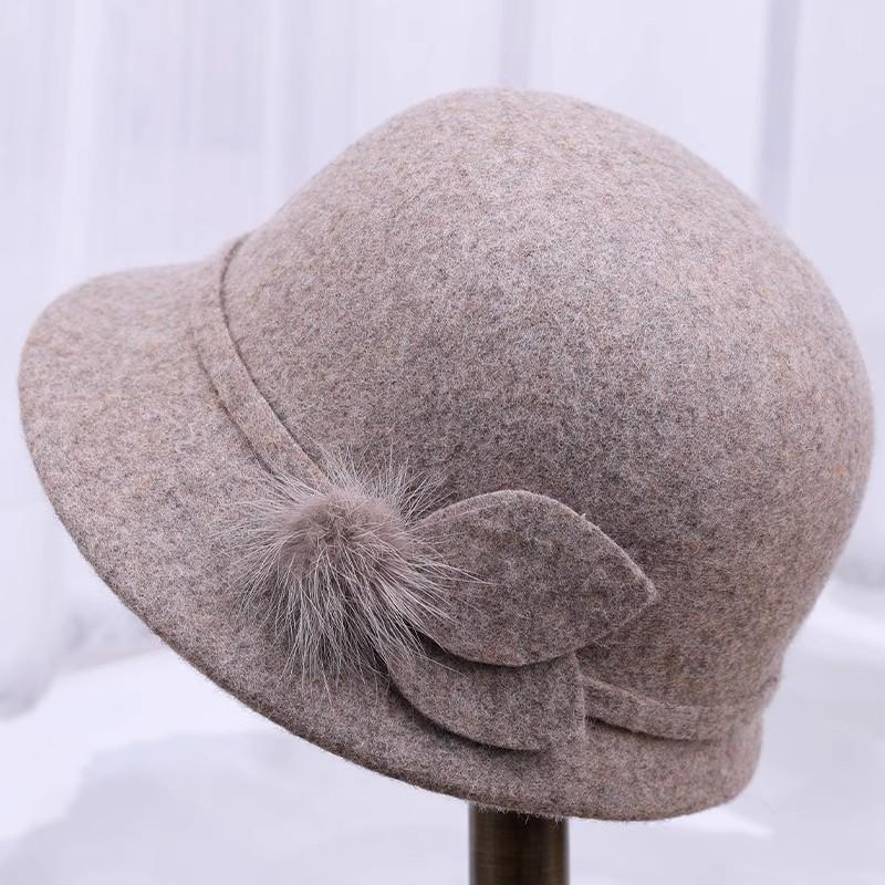 Fisherman'S Hat Children Autumn And Winter Wool Wool Elegant Flower Warm Basin Hat Casual Versatile Retro Top Hat