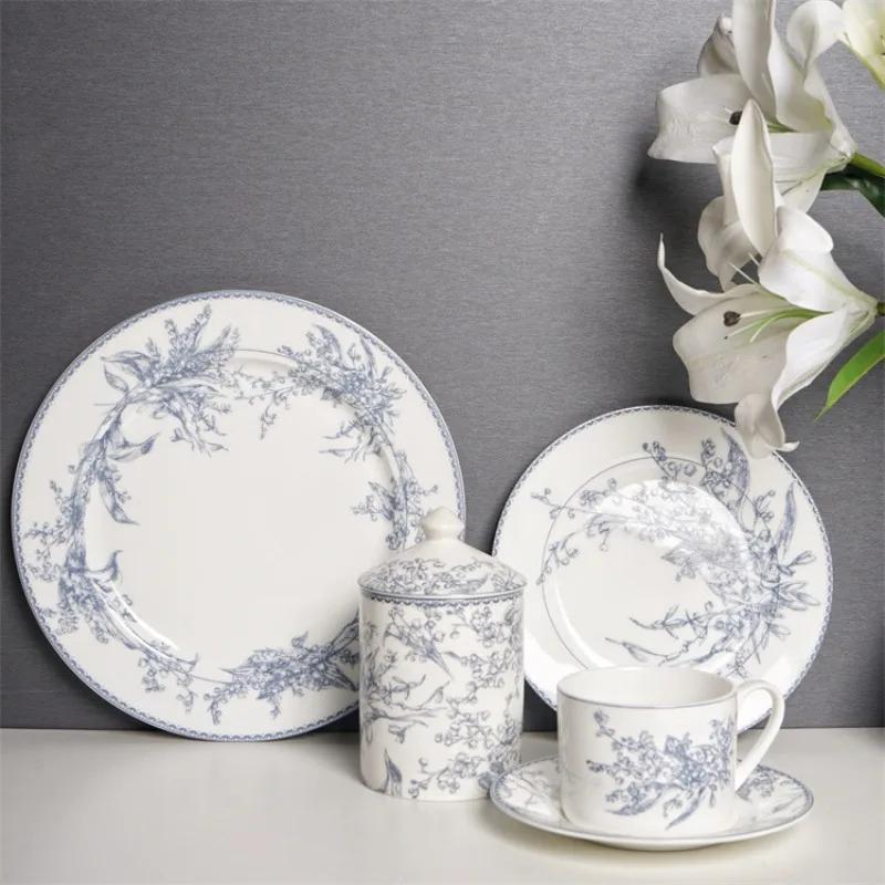 Pastoral Lily of The Valley Series Ceramic Dinner Plate Bone China Tableware Desktop Decoration Round Plate Home Decoration