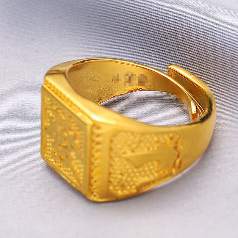 Lucky Stylish Square Wealth Mens Ring Adjustable Gold Plated Accessory Fashion