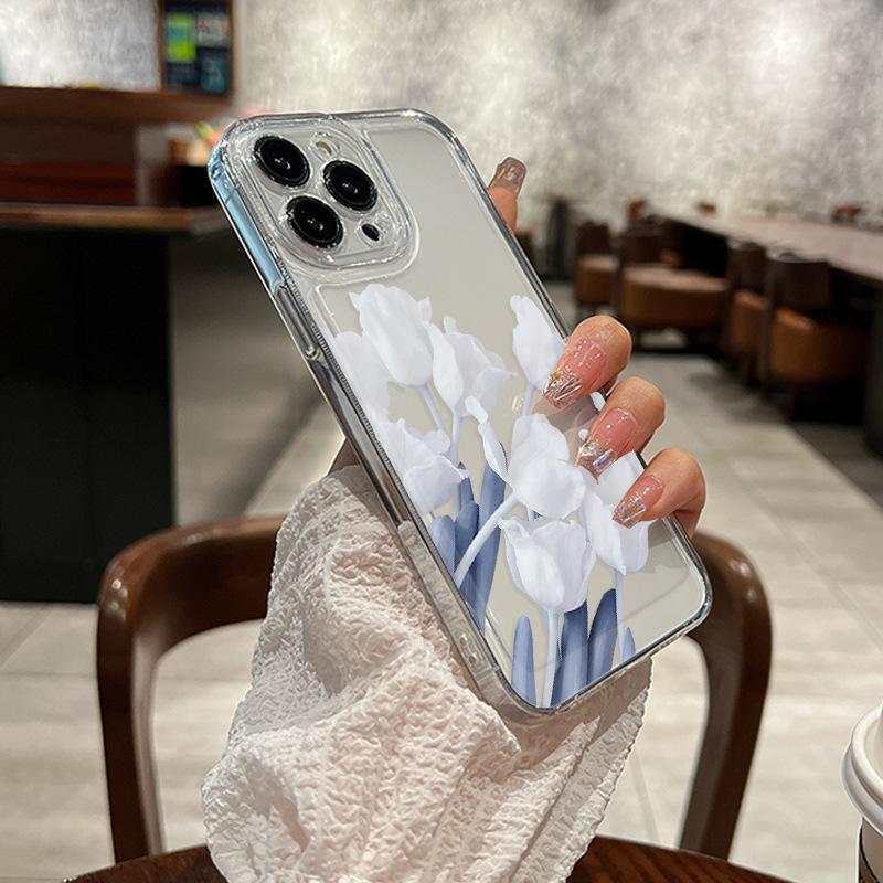 Summer Mobile Phone Case iPhone13 White Tulip Transparent Mobile Phone Case Apple 17pm Anti-drop Minimalist Temperament Model