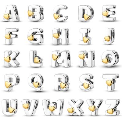 New Copper Classic Golden Heart 26 Alphabet Letters Charms Beads Fit Qikaola Bracelets Lucky Birthday Diy Jewelry
