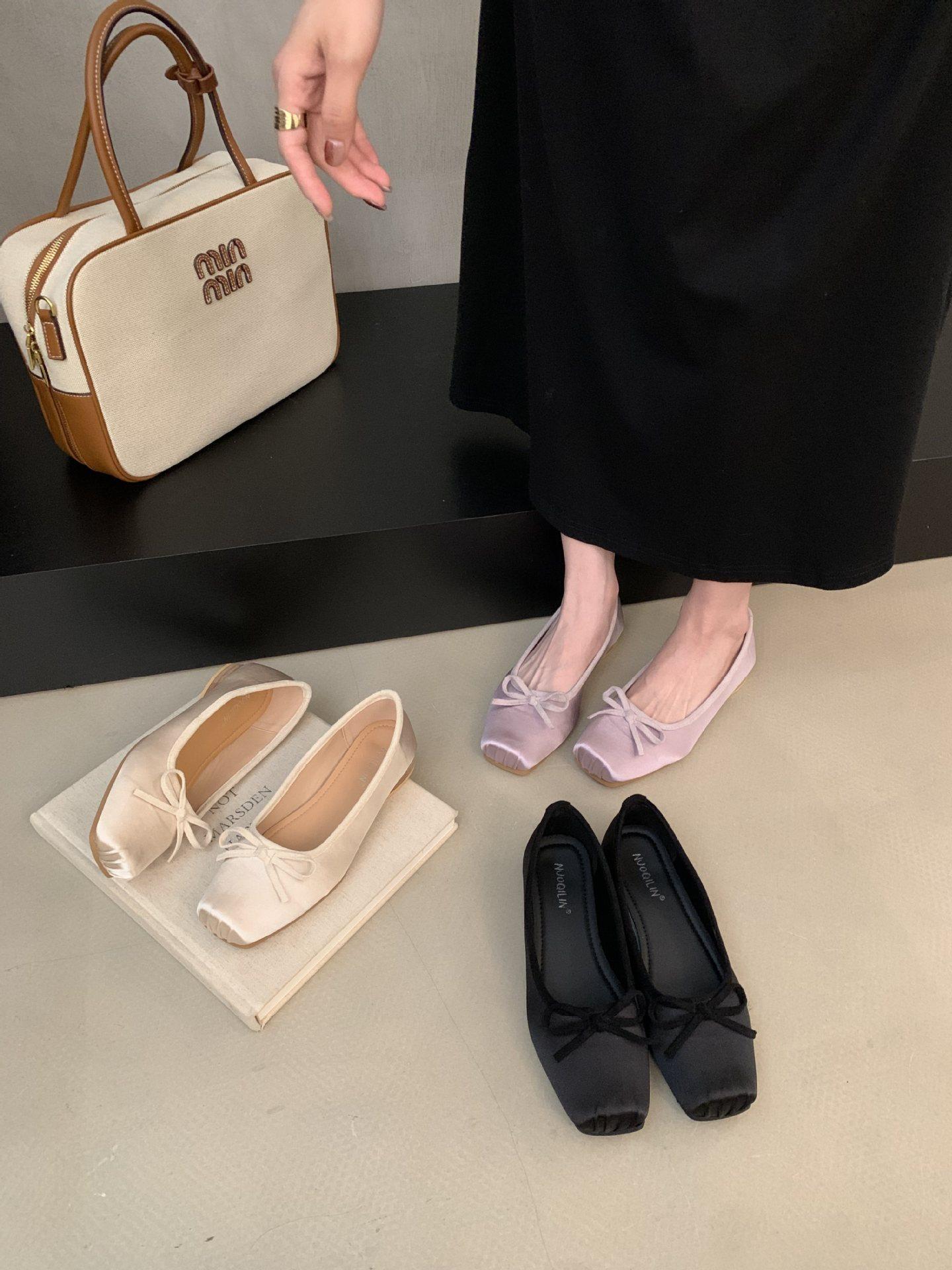 

apricot gentle evening shoes women s shoes 2025 new satin ballet shoes 39 фиолетовый