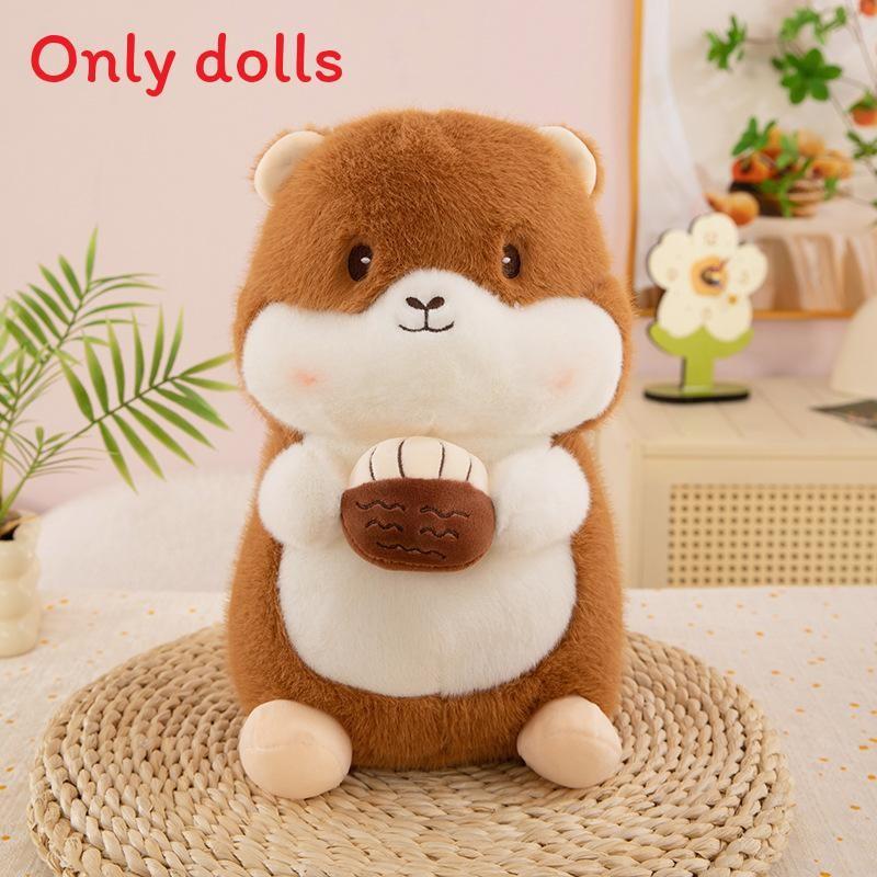 

Cute Plush Groundhog Toy Holding Pine Nuts Design For Kids Decor Bedroom Brown,23cm