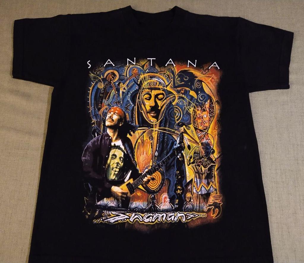 Vtg Santanaaaa SHAMAN World Tour Cotton Black Full Size T Shirt For Men UR383
