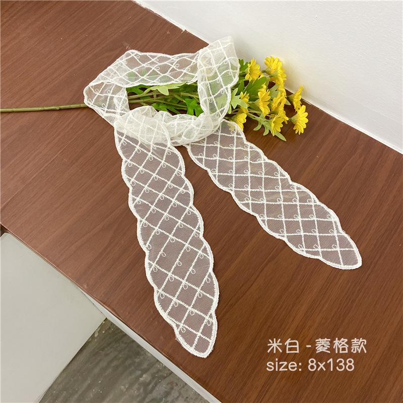 Fashion Solid Color Lace Embroidery Women's Hair Scarf Korean Style Hair Long Ribbons Scarf Hair Bands  Headwear