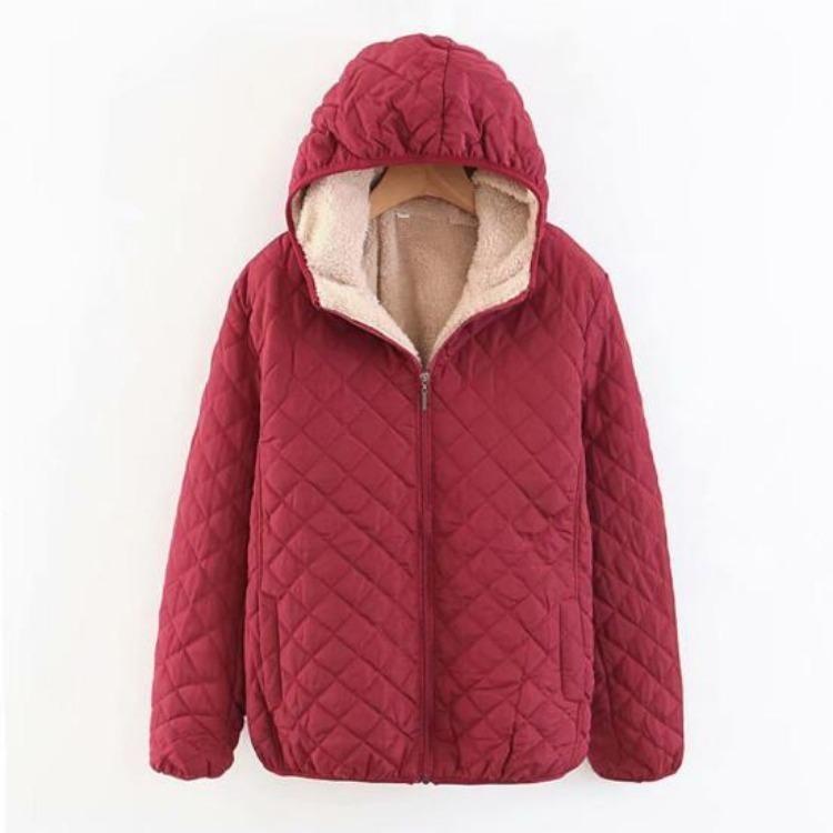 Women Hooded Jacket Cotton Quilted Coat Casual Loose Fit Long Sleeves Zipper Pocket Warm Solid Color Outwear for Ladies Autumn Winter