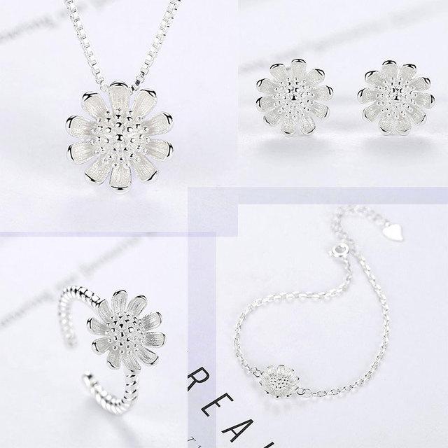 

ANENJERY сладкий цветок подсолнечника ожерелье + серьги + браслет + кольцо комплекты ювелирных изделий для женщин подарок серебряный