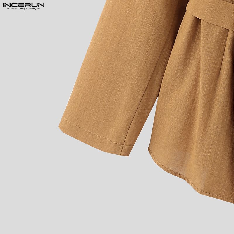 INCERUN Camicie Casual da Uomo con Collo Stretto, Manica Lunga, Bottoni Laterali
