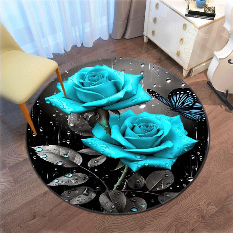 Rose Garden Elegance Round Rug Home Soft Decorative Anti Slip Yoga Table And Chair Mat Carpet Outdoor Floor Mat Carpet S5