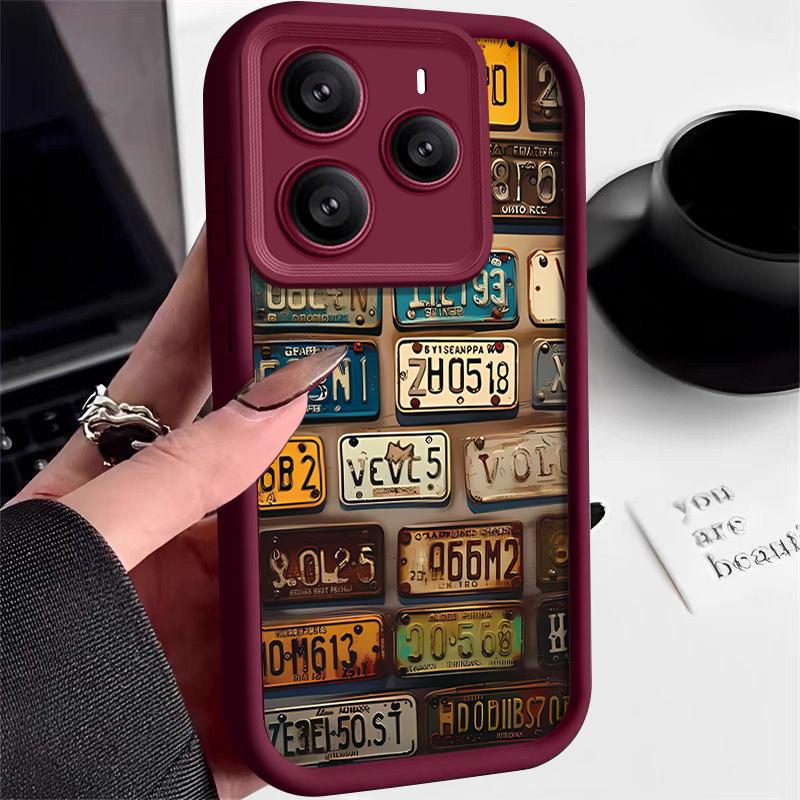 

Чехол для телефона с рисунком номерного знака для Xiaomi 14T 13T Pro Poco X7 F6 X6 Redmi Note 14 13 Pro 12 11 Мягкий силиконовый противоударный матовый бампер из ТПУ Xiaomi Poco M6 Pro 4G вино красного/жёлтый