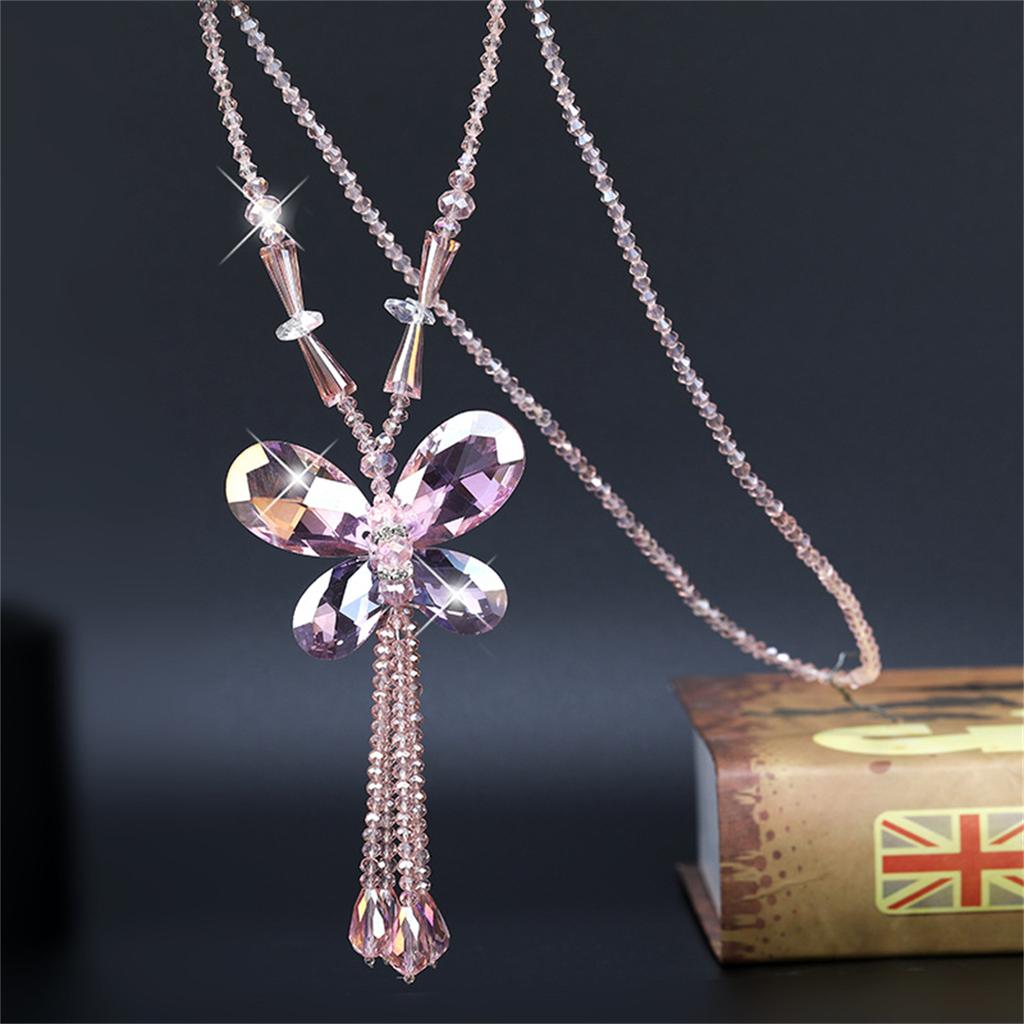 Fashion Crystal Beaded Tassel Pendant Necklace Long Sweater Butterfly Chain Women Jewelry Gift