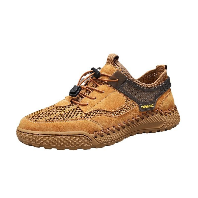 Large size hand-sewn versatile breathable comfortable leather men's shoes hollow fashion trendy shoes lightweight running shoes