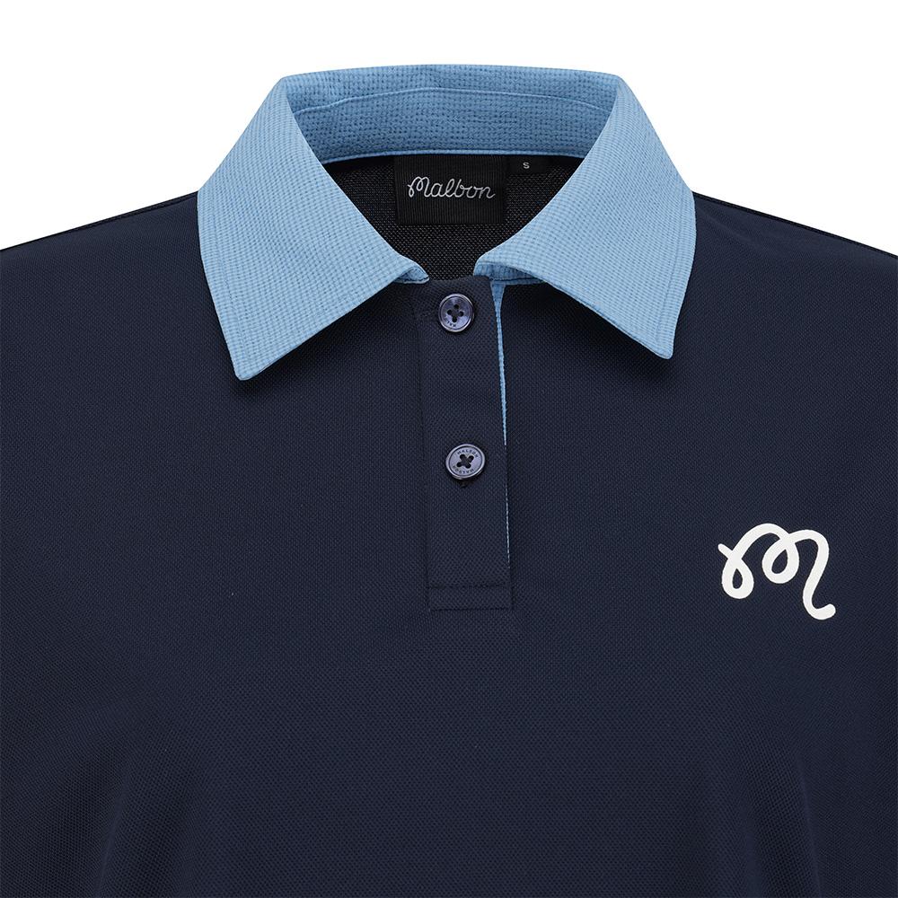 MALBON GOLF Women'S Seersucker Collared T-Shirt Navy (Woman)