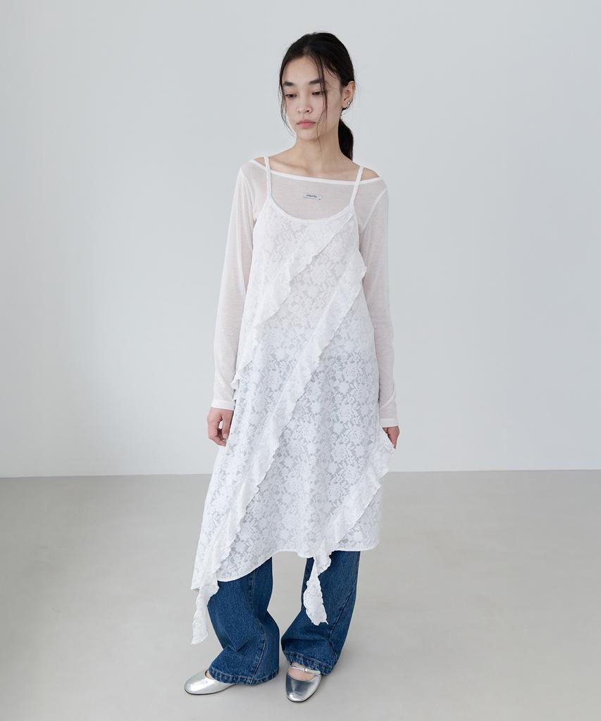 Lora Lora Lace Ruffle Sleeveless Onepiece White