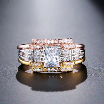 Fashion  Rose Gold Bridal Wedding Ring Sets Shiny Square Natural Zircon Engagement Jewelry